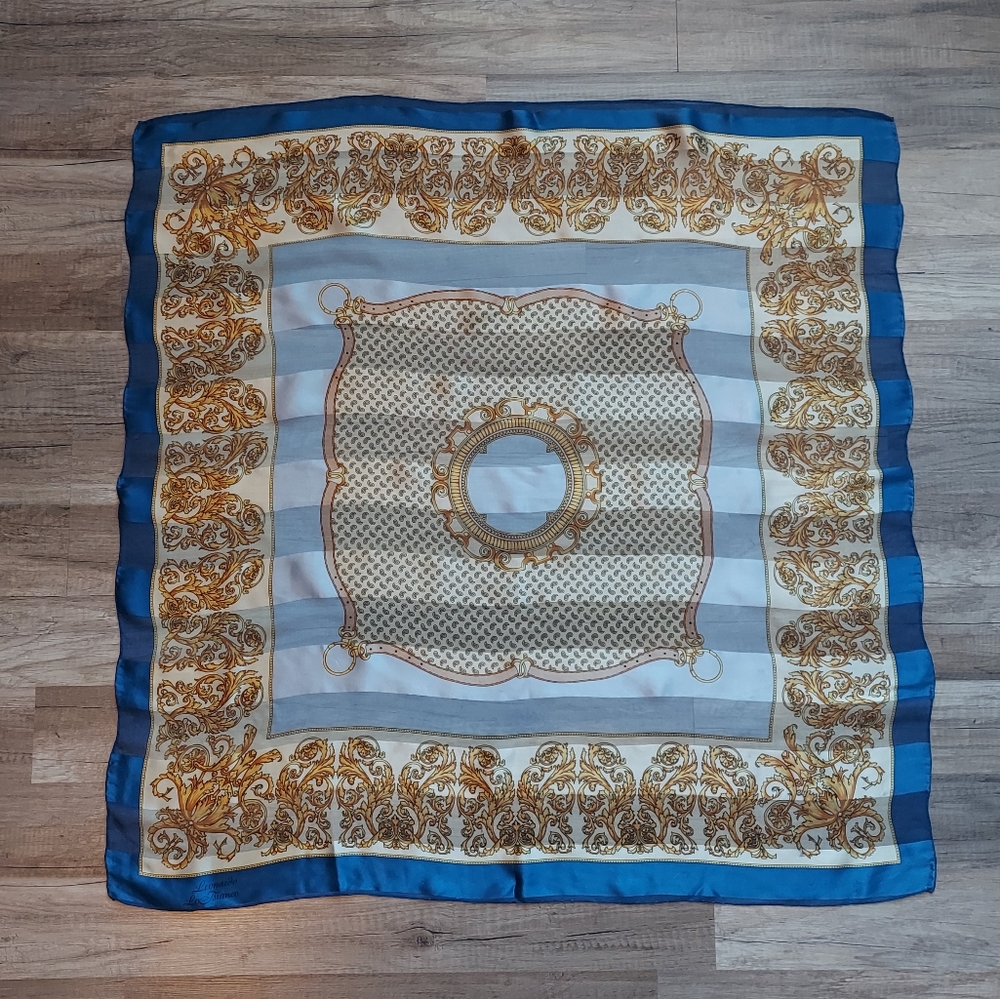 Vintage Silk Square Scarf Paisley Equestrian Leonardo LoBianco
